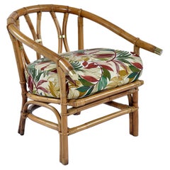 Retro Ficks Reed Brass Accent Campaign Style Bamboo Rattan Armchair