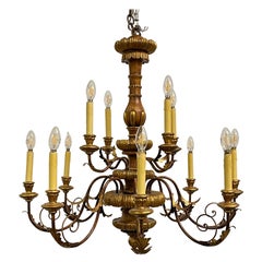 Tole and Wood 12-Arm Chandelier