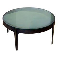Max Ingrand, Coffee Table, Green Convex Glass, Metal, Brass, Fontana Arte, 1958