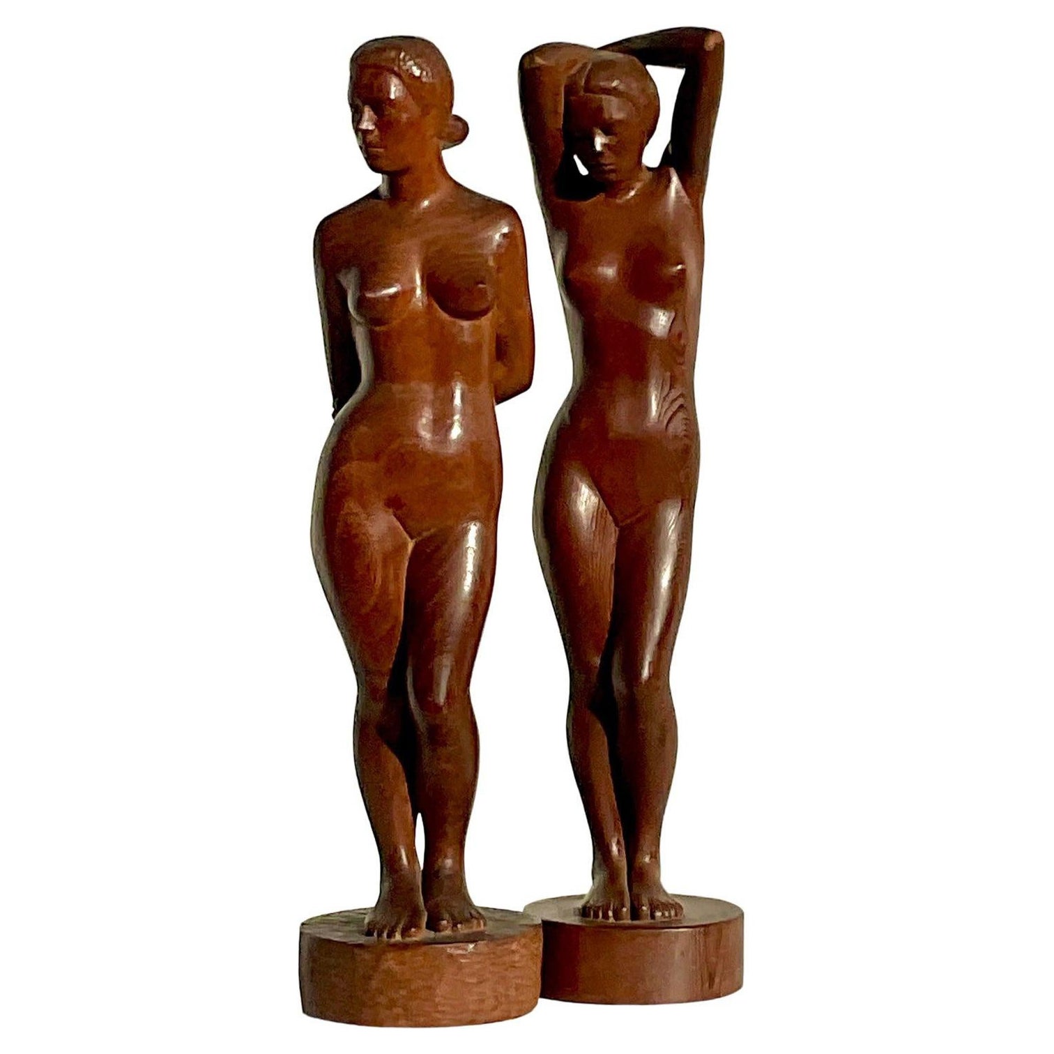 Beautiful Hand Carved Female Nude Sculptures Signed A. Tolin 1947