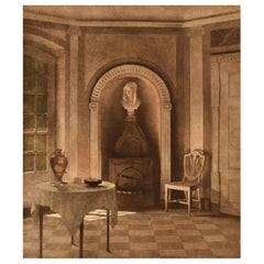 Peter Ilsted, Rare Etching, Dining Room at Liselund, 1918