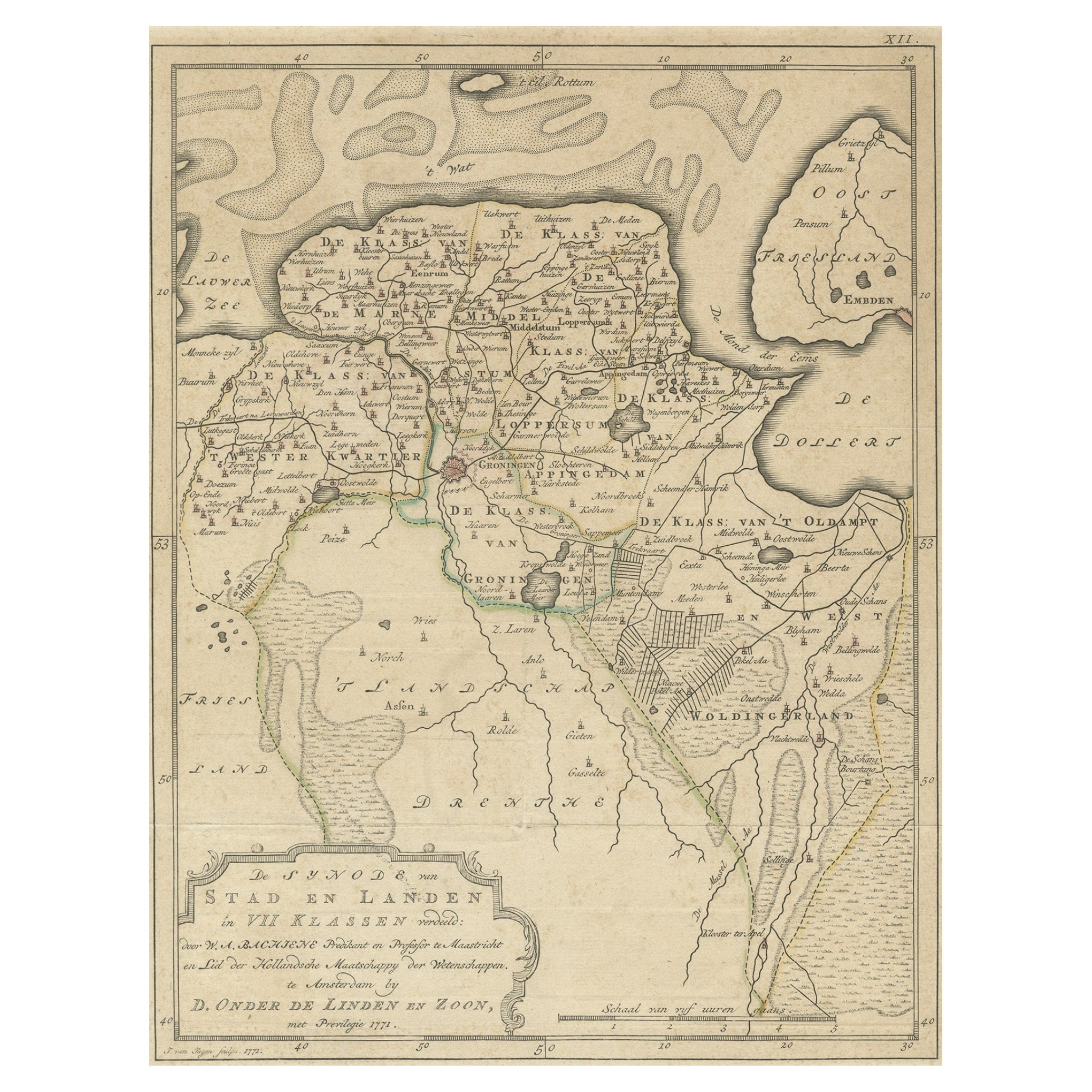 Antique Map of Groningen, the Netherlands, 1771