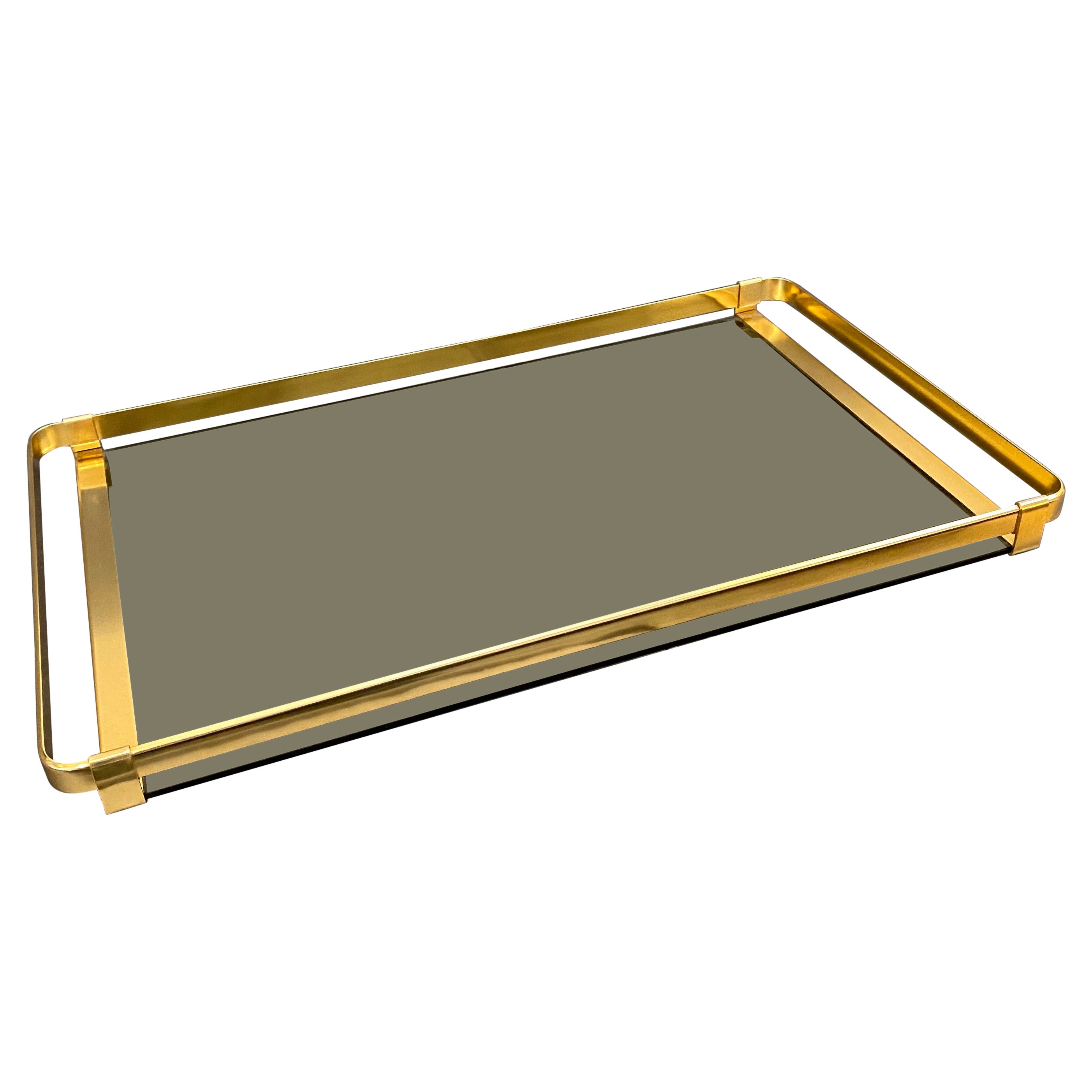 1970s Mid-Century Modern Brass and Smoked Glass Italian Tray by MB