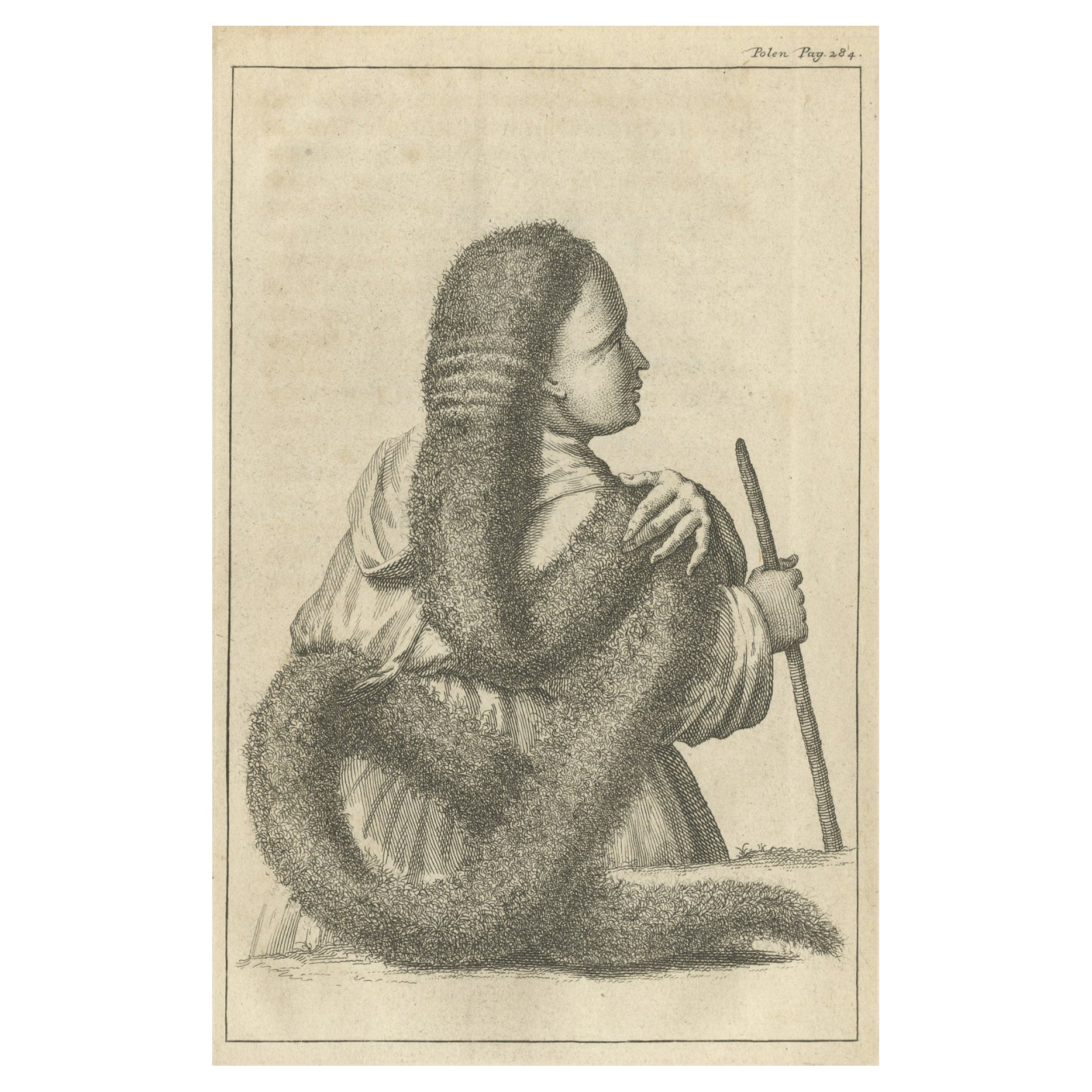 Original Antique Print of a Woman with Hair in a Polish Plait, 1734 For Sale