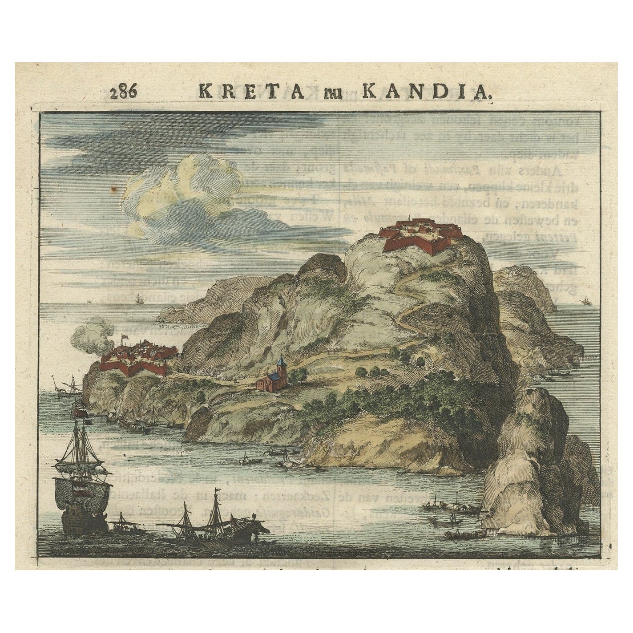Impression ancienne d'une île de Grèce, probablement Gavdopoula, au sud de la Crète, 1688