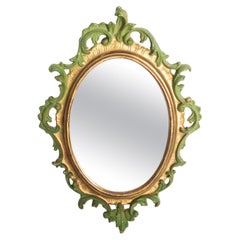 Decorative Vintage Mirror in Gold and Green Frame, Italy, 1960s