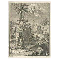 Antique Frontispiece with Animals, Incl an Elephant, Crocodile and Lions, 1749