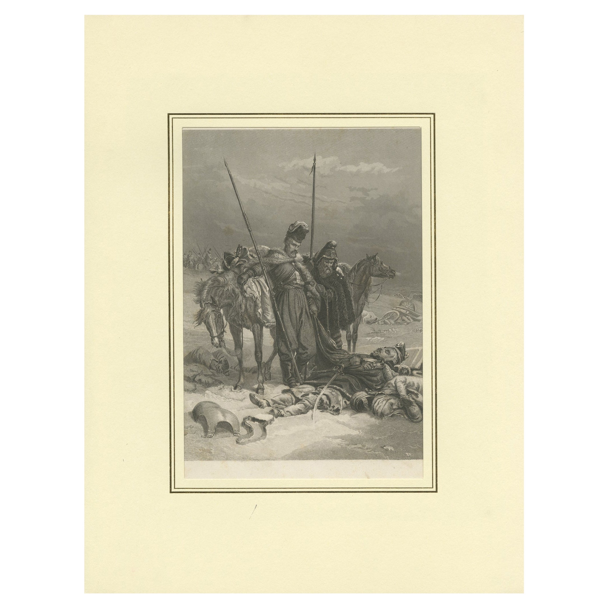 Antique Print of a Battle Scene in Early 19th Century Europe, ca.1857