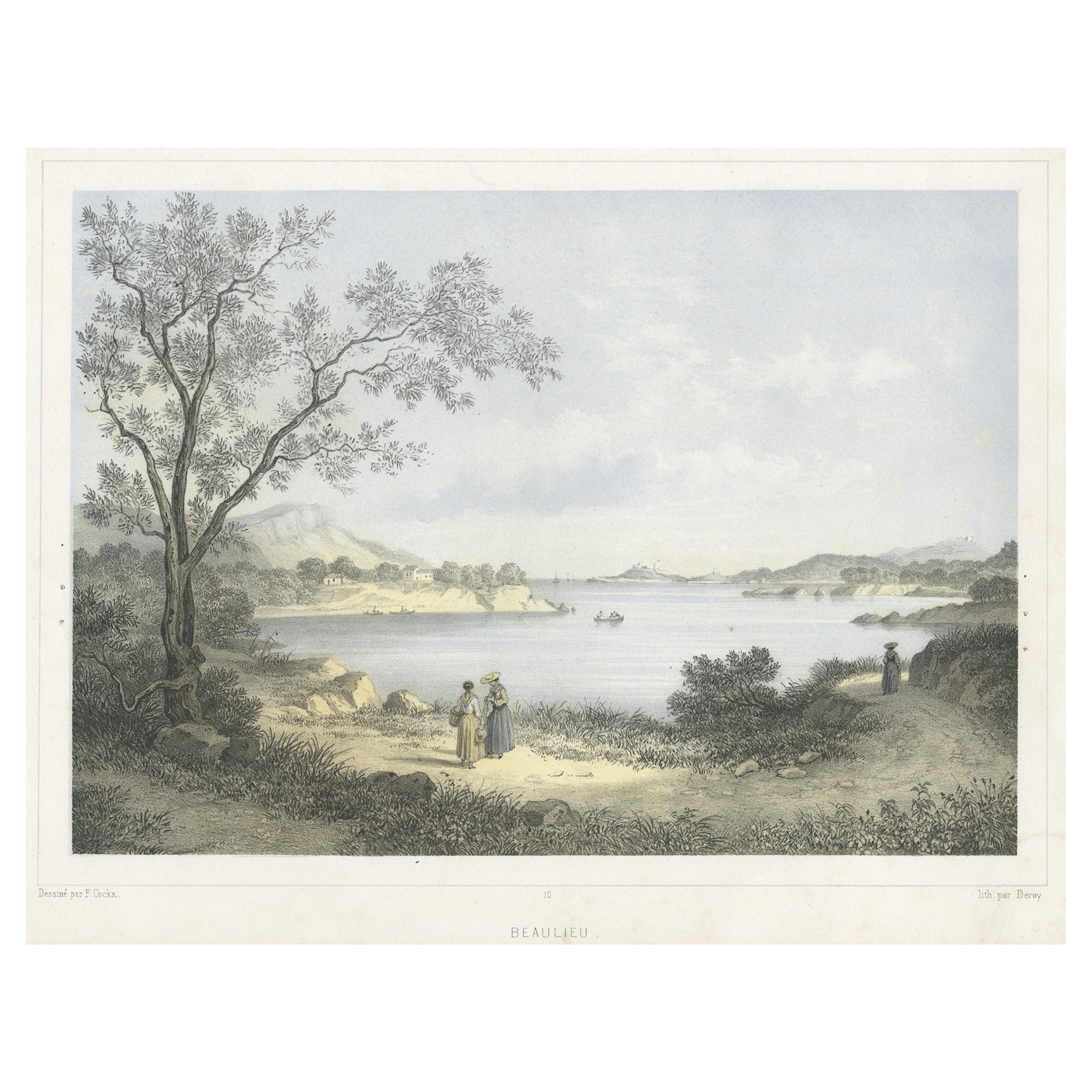 Druck von Beaulieu-sur-mer, an der französischen Riviera zwischen Nizza und Monaco, um 1850 im Angebot