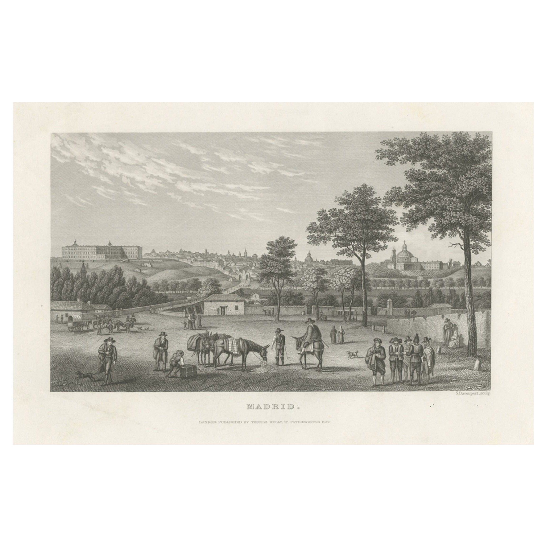 Antique Print Depicting a View of the City of Madrid, Capital of Spain, Ca.1840 For Sale