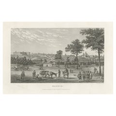 Antique Print Depicting a View of the City of Madrid, Capital of Spain, Ca.1840