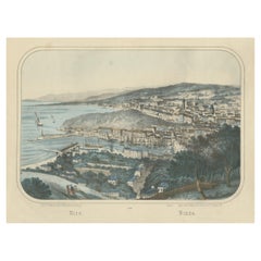 Antique Old Hand-Colored View of the City of Nice in Southern France, ca.1860