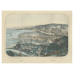 Vue ancienne, coloriée à la main, de la ville de Nice dans le Southern France, vers 1860