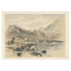 Antique Rare Tinted Lithograph of The Monaco Coast of Genoa, 1836