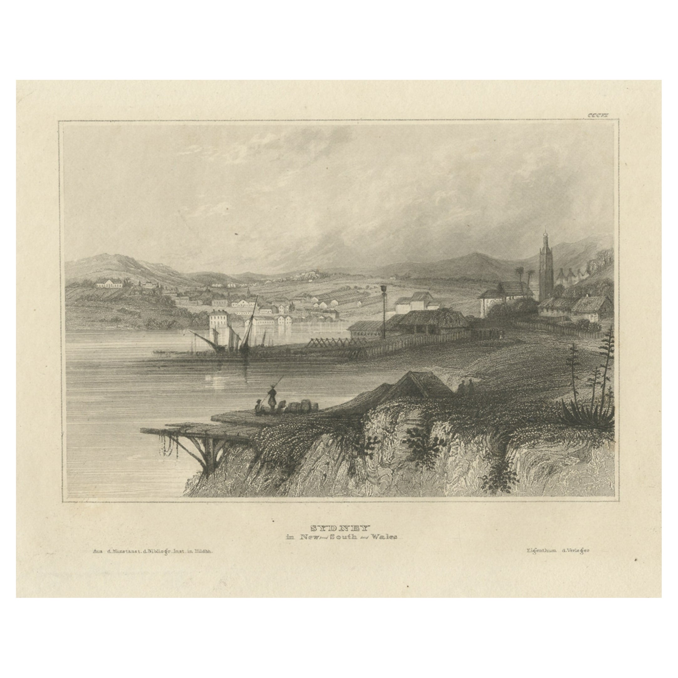 Antiker Druck der Stadt Sydney in Australien, 1840
