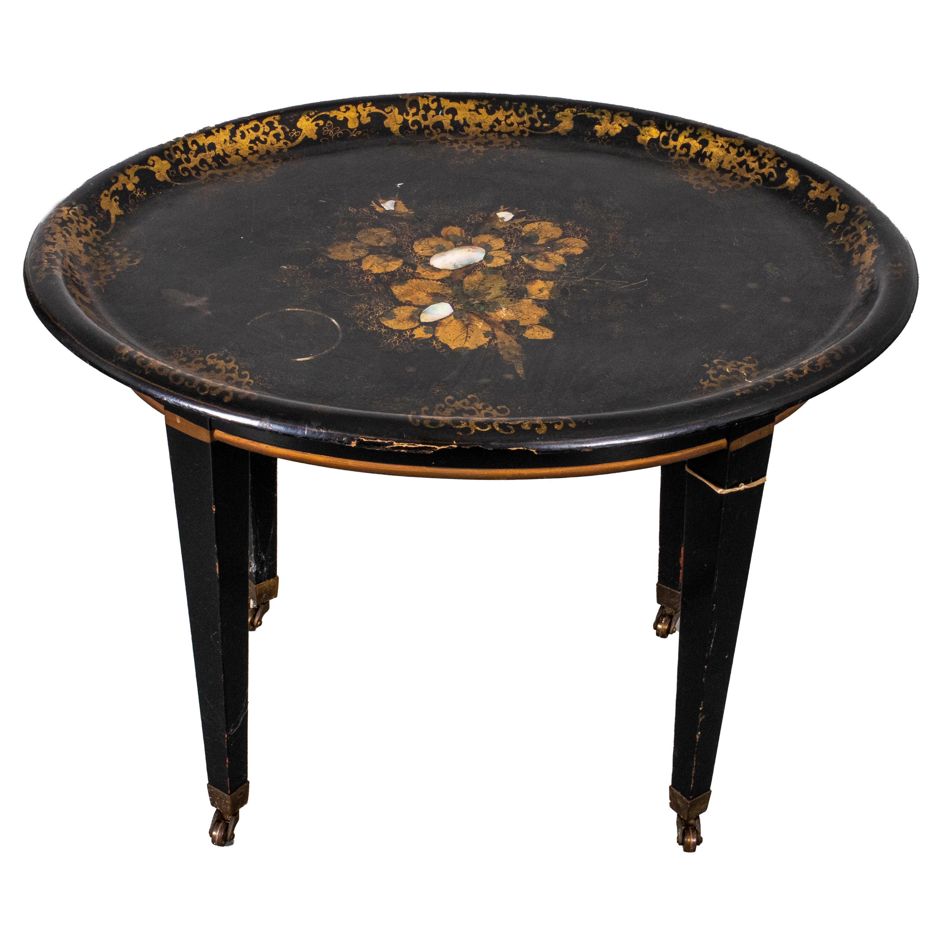Victorian Ebonized Tray Side Table For Sale