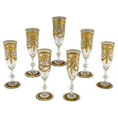 Set of 12 St Louis Crystal Handblown Gilt Champagne Flutes Congress Pattern