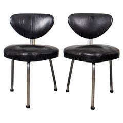 Vintage Modern Leather Upholstered Side Chairs, Pair