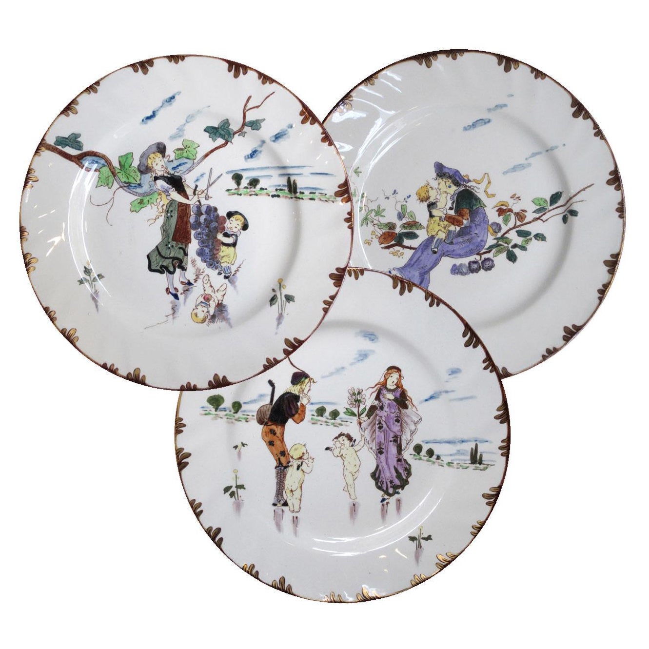 12 Platos de Postre diferente modelo "Le Parisien" de Creil & Montereau 1876-1886