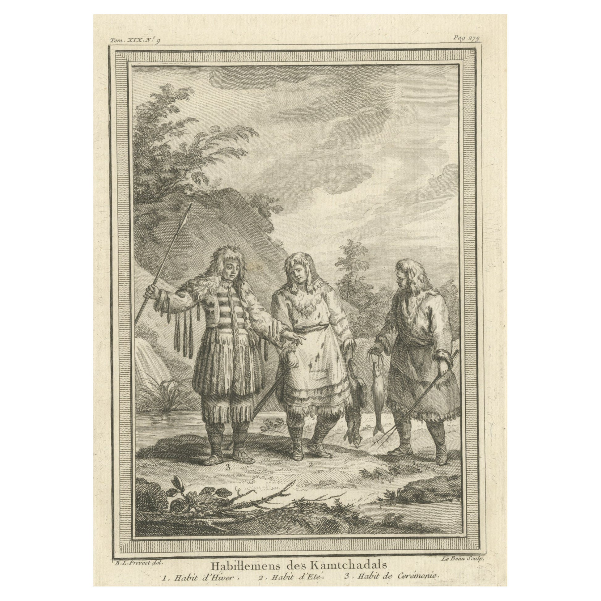 Kupferstich von Kamchadal-Herren aus Kamchatka, Russland, 1770 im Angebot