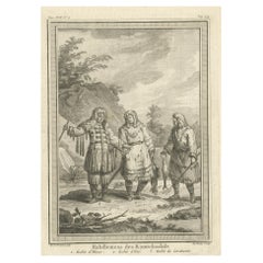 Gravure en cuivre d'hommes Kamchadal de Kamchatka, Russie, 1770