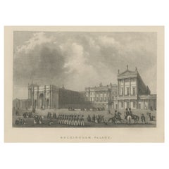 Antique Steel Engraving of Buckingham Palace in London, United Kingdom, ca.1840
