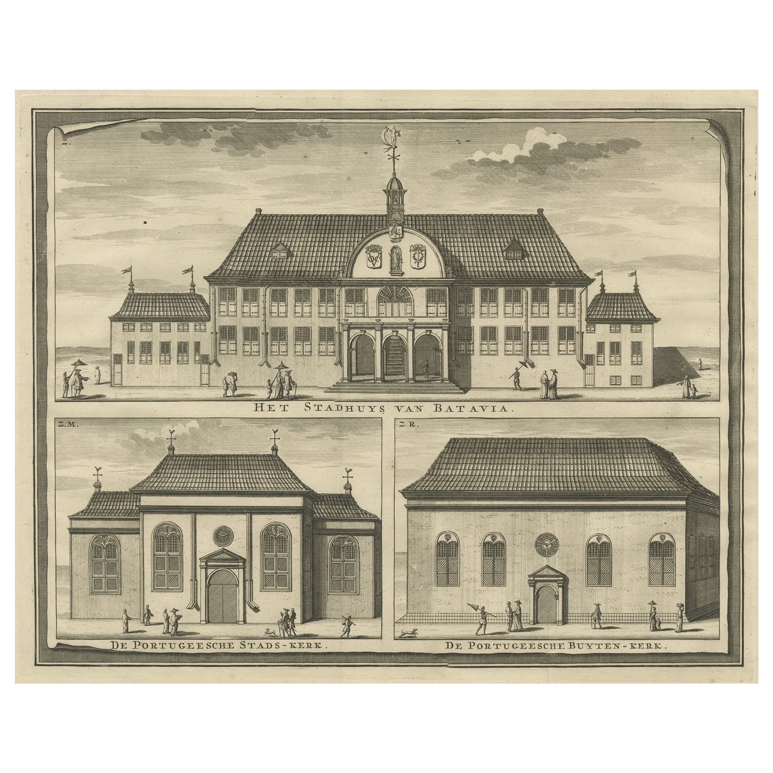 View of the City Hall of Batavia and Portugese Church in Nowadays Jakarta, 1726 For Sale