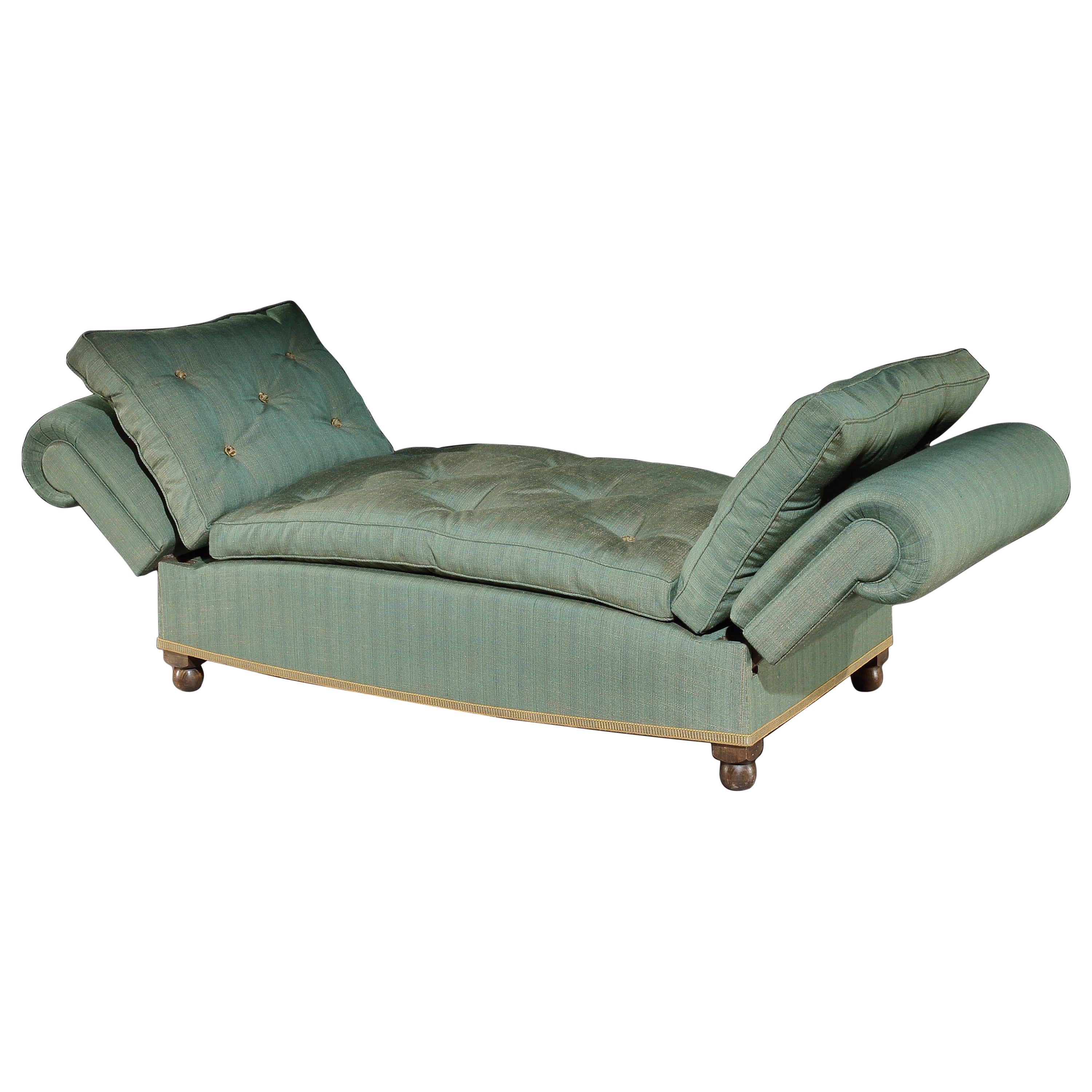 Daybed Settee Window-Seat Single-Bed Sofa-Bed Reclining Linen Green Gold Recline en vente