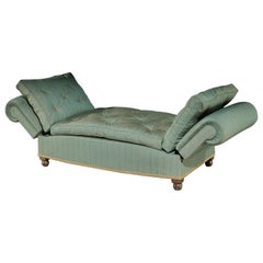 Antique Daybed Settee Window-Seat Single-Bed Sofa-Bed Reclining Linen Green Gold Recline