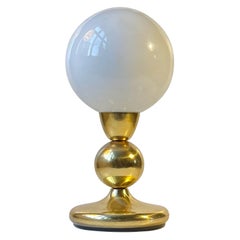 Scandinavian Modern Table Lamp in Brass with White Glass Sphere, 1970s