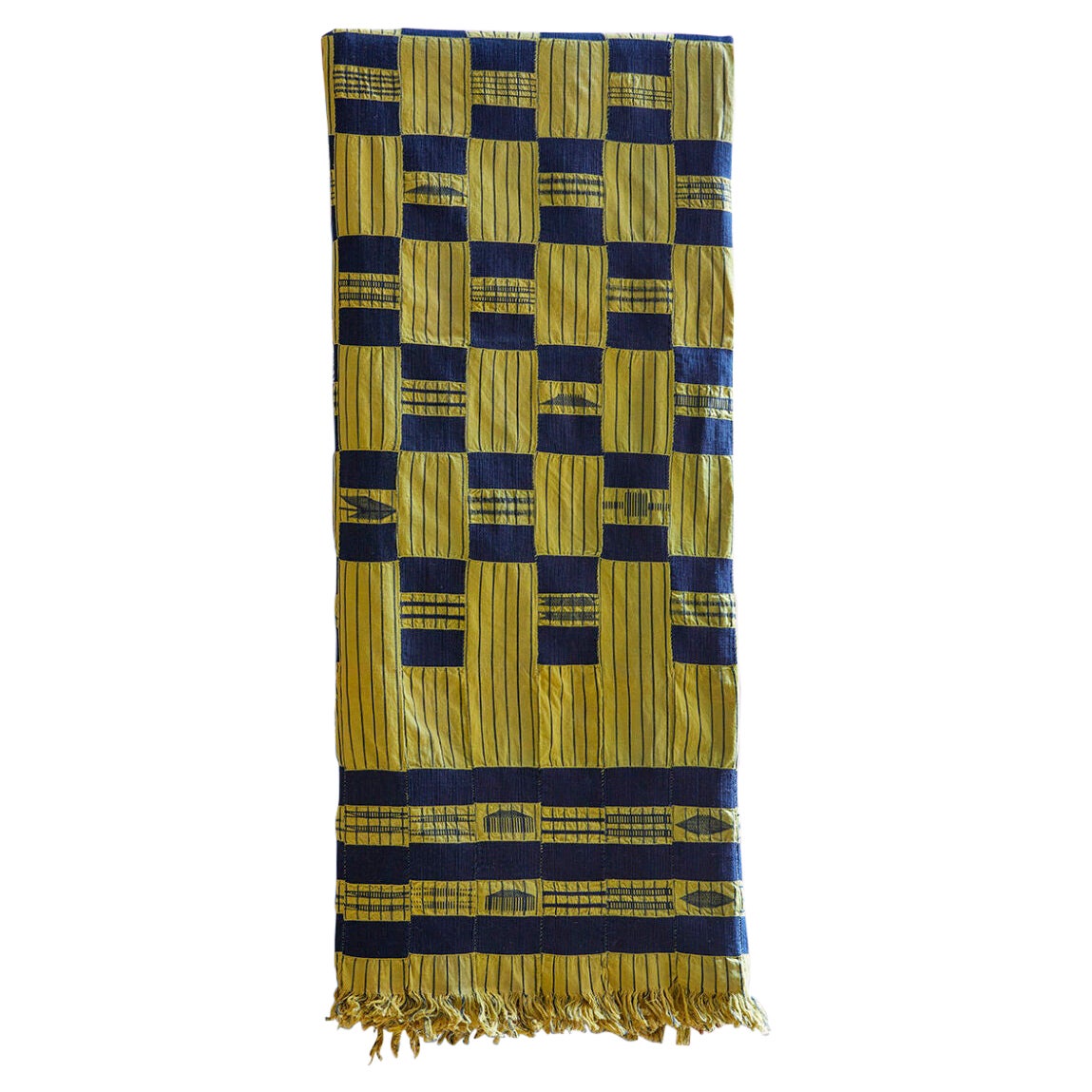 Vintage Ewe Kente Men’s Cloth in Blue and Yellow Striped Textile, Ghana 1950's