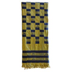 Retro Ewe Kente Men’s Cloth in Blue and Yellow Striped Textile, Ghana 1950's