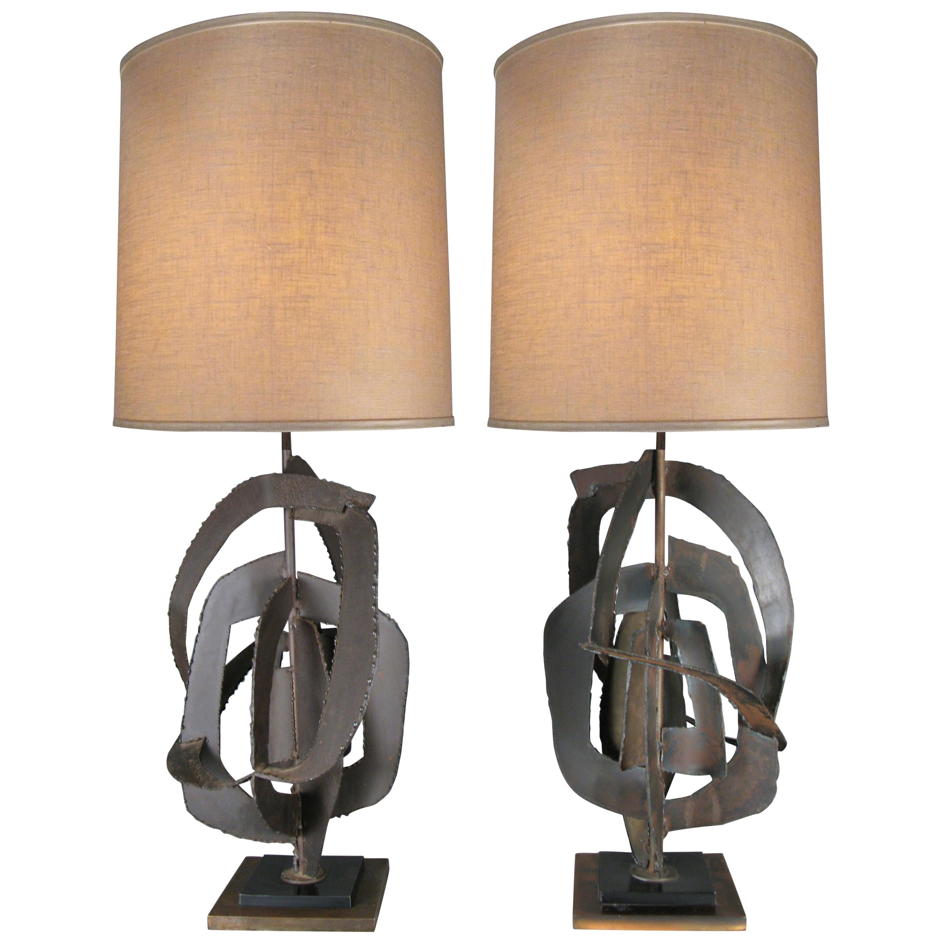 Pair of 1960s Sculptural Iron Lamps by Harry Balmer
