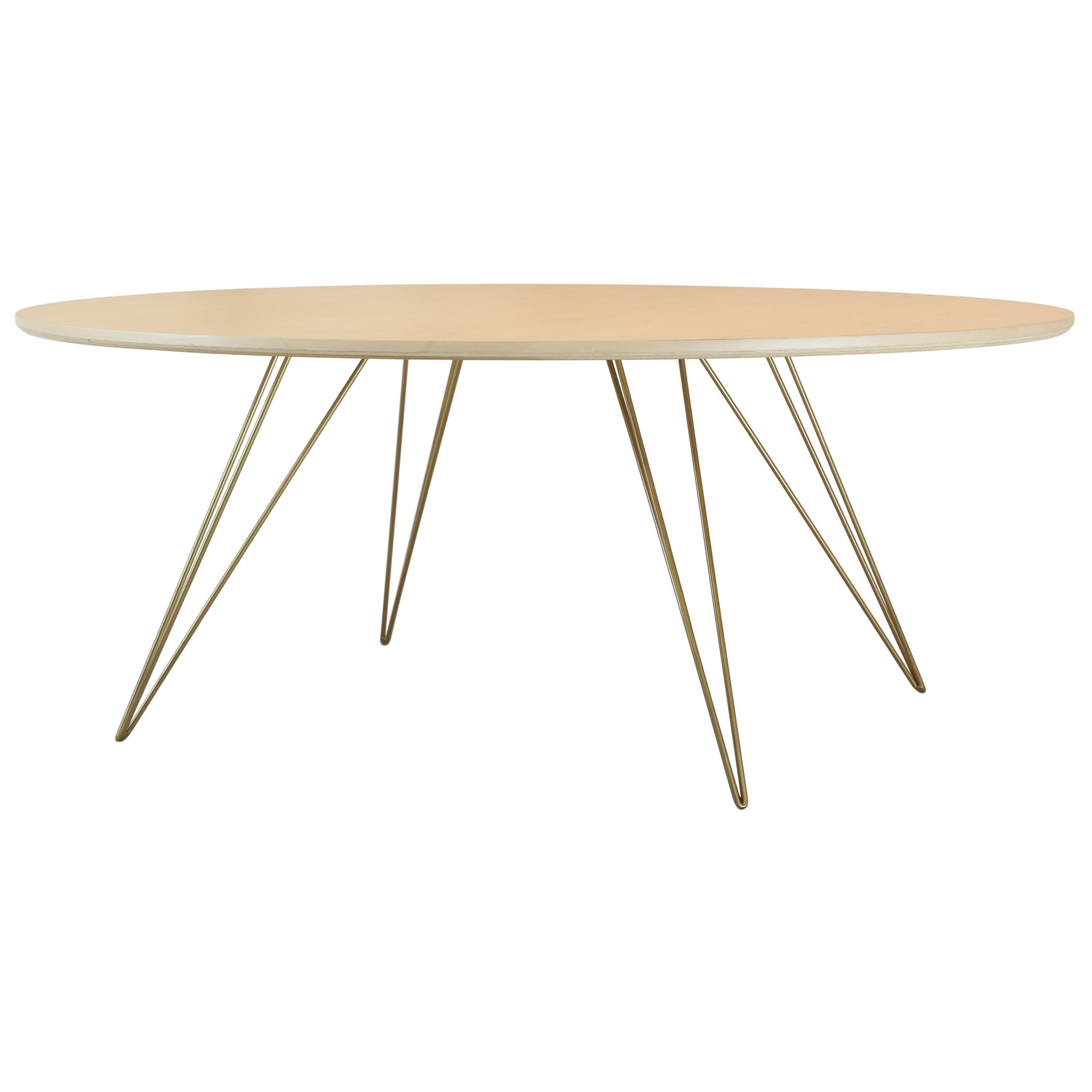 Williams Hairpin Couchtisch, ovaler Ahorn, Messing in Gold