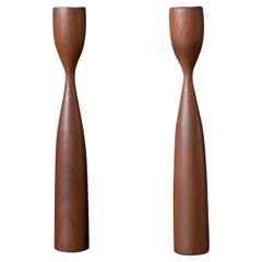 Pair of Sculptural Teak Mid-Century Modern Candle Holders