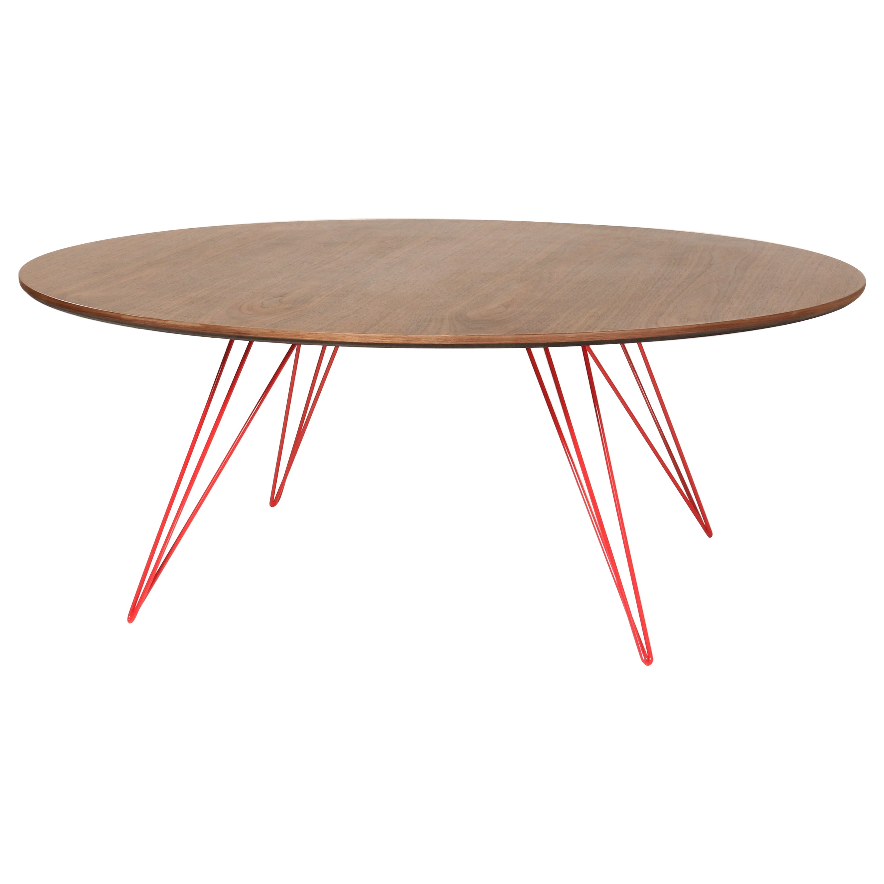 Williams Hairpin Couchtisch Oval Nussbaum Rot im Angebot bei 1stDibs