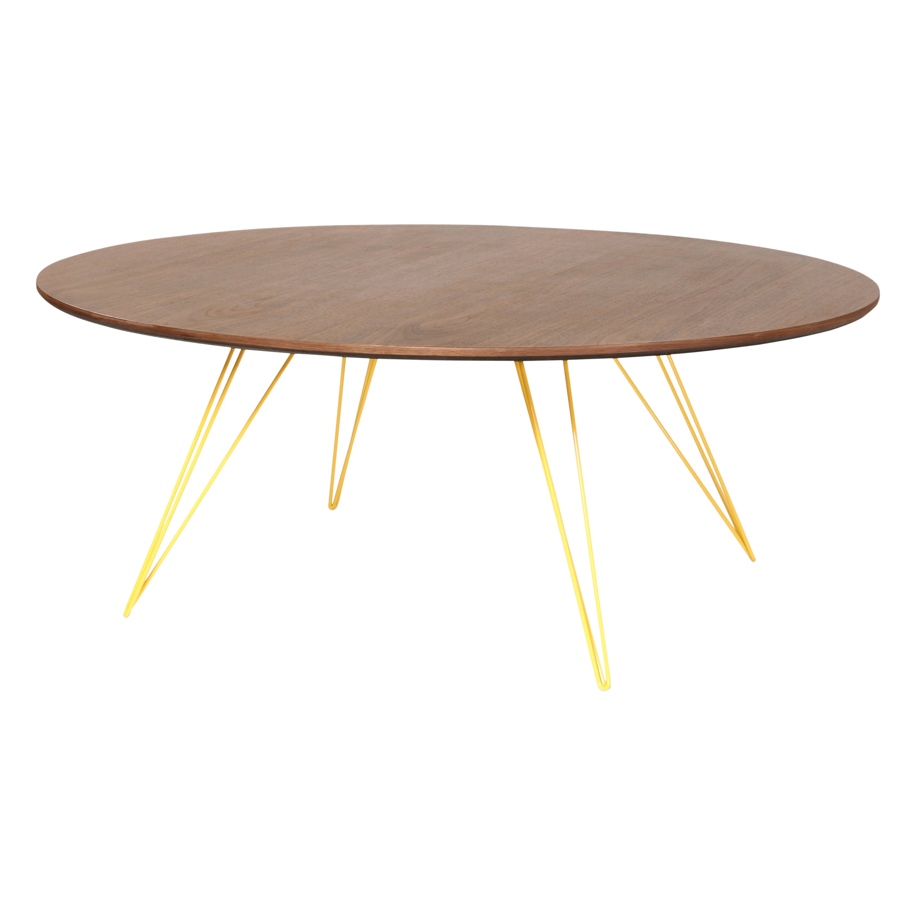 Williams Hairpin Coffee Table Round Walnut Yellow For Sale
