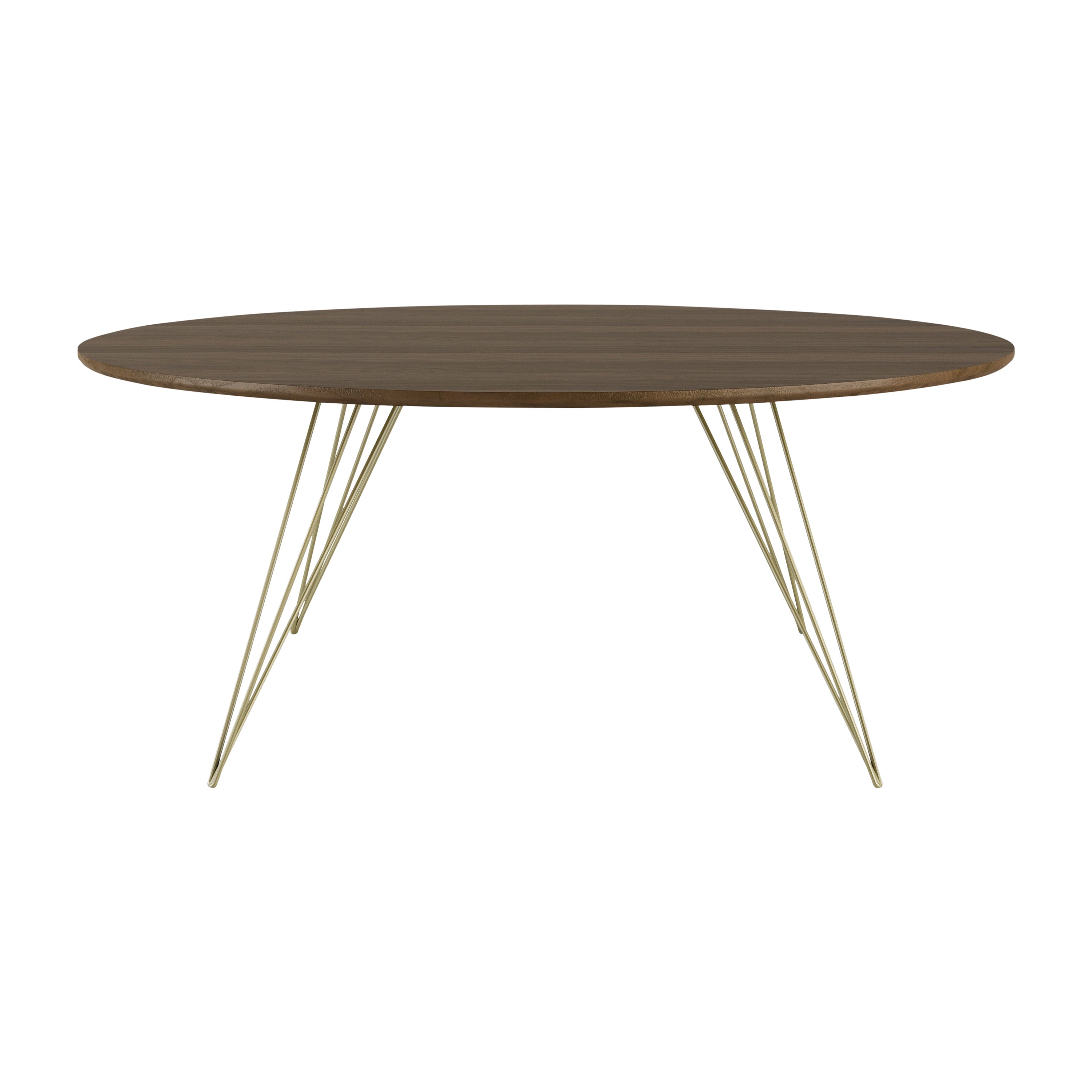 Williams Hairpin Coffee Table Round Walnut Brassy Gold For Sale
