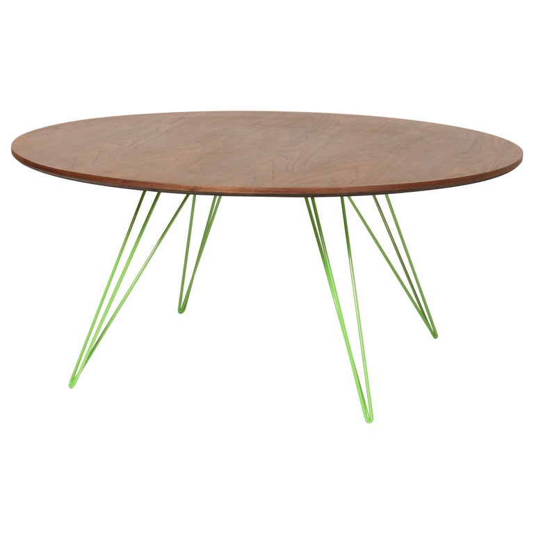Williams Hairpin Coffee Table Round Walnut Green For Sale