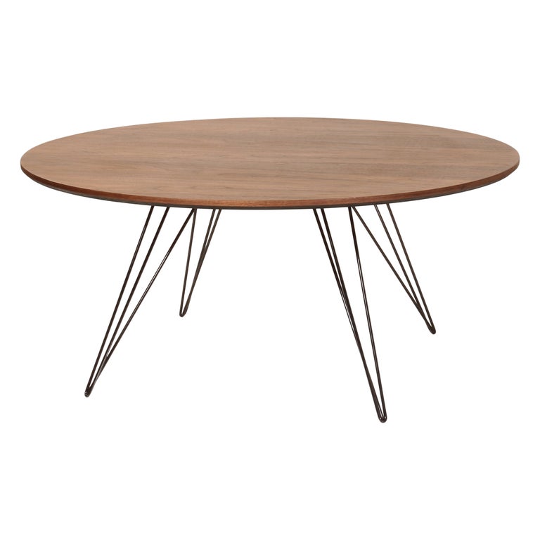 Williams Hairpin Coffee Table Round Walnut Black For Sale at 1stDibs