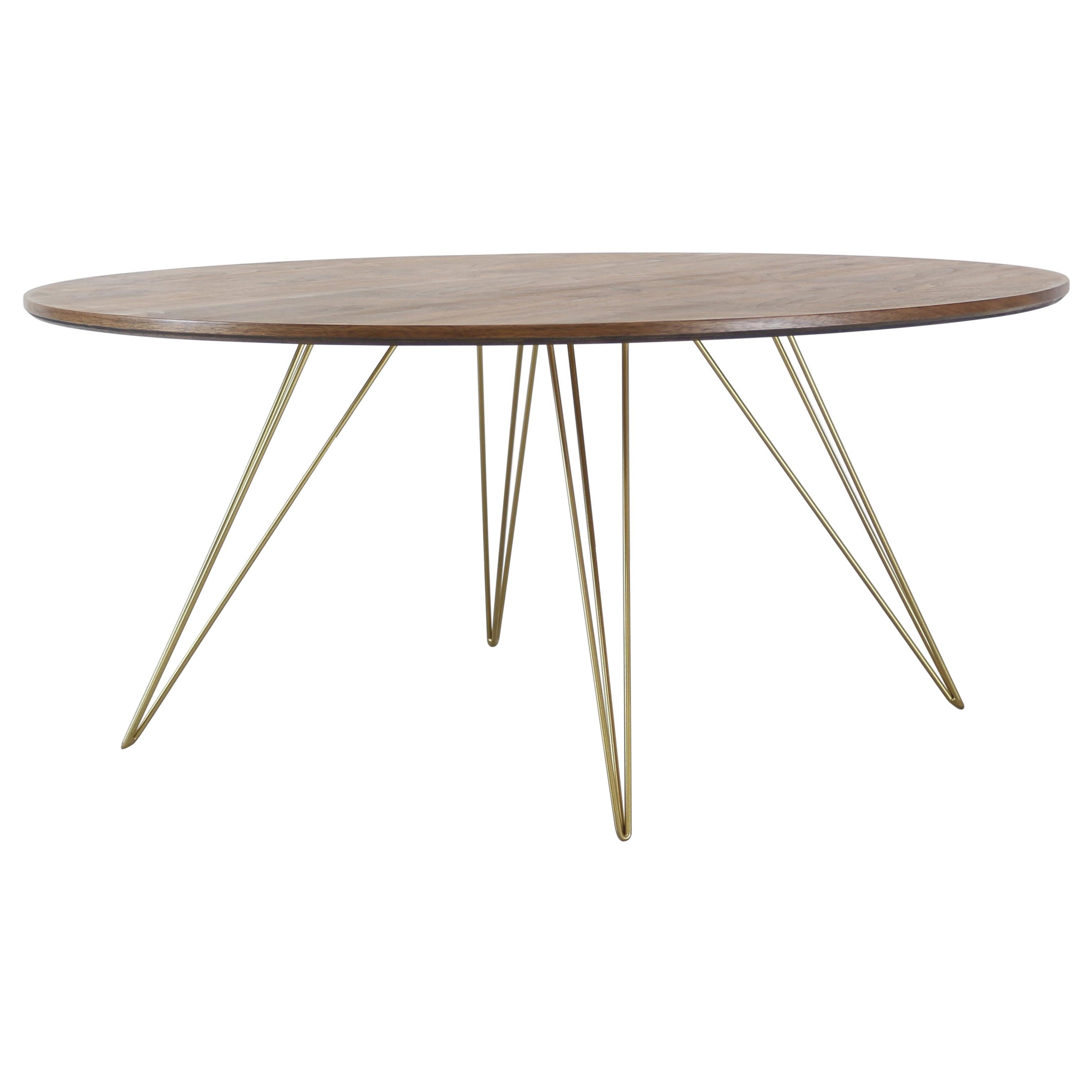 Williams Hairpin Coffee Table Round Walnut Brassy Gold For Sale