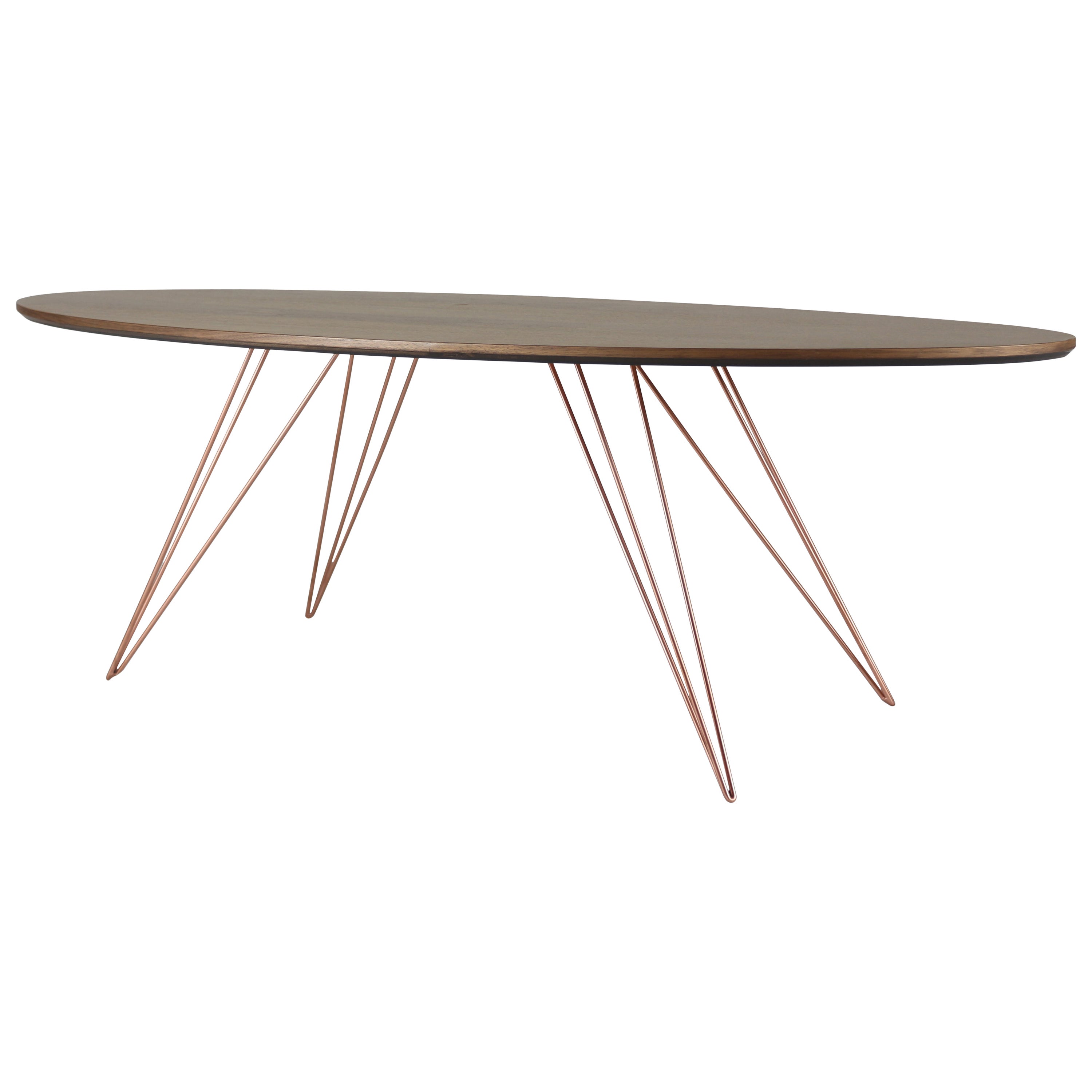 Williams Hairpin Coffee Table Oval Walnut Rose Copper For Sale