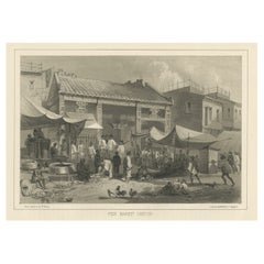 Antique Print with a View of a Fish Market in Guangzhou 'Canton', China, 1856