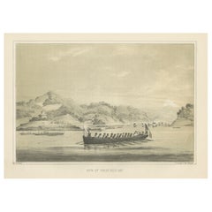 Impression ancienne d'une vue d'Uraga, Yedo, Japon, 1856
