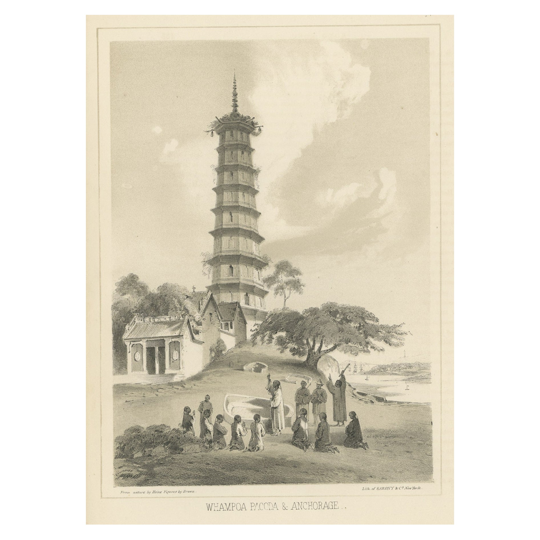 Print of a Pagoda on Pazhou Island in Haizhu, Guangzhou, Guangdong, China, 1856 For Sale