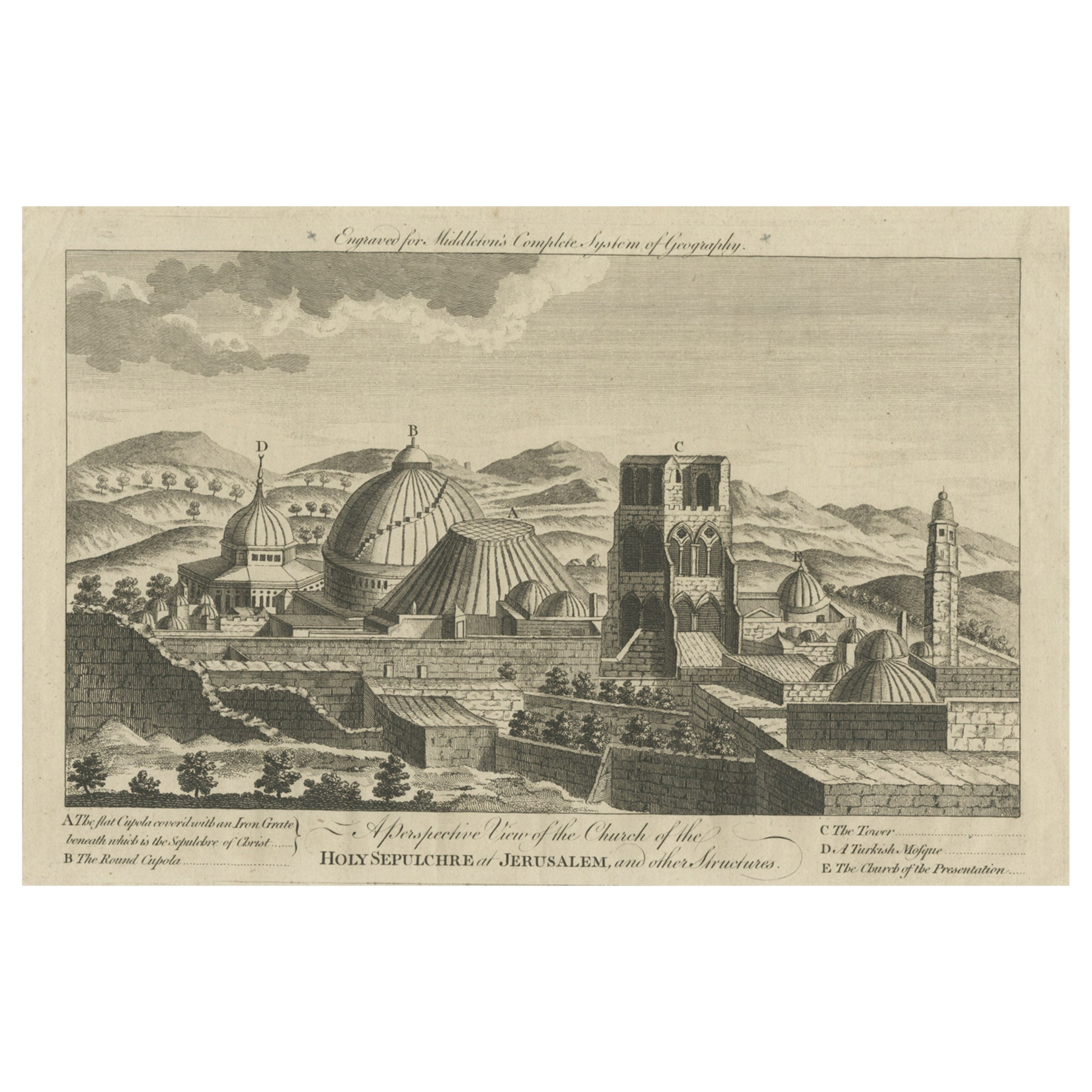 Antique View of the Holy Sepulchre Church in Jerusalem, Ca.1778 For Sale