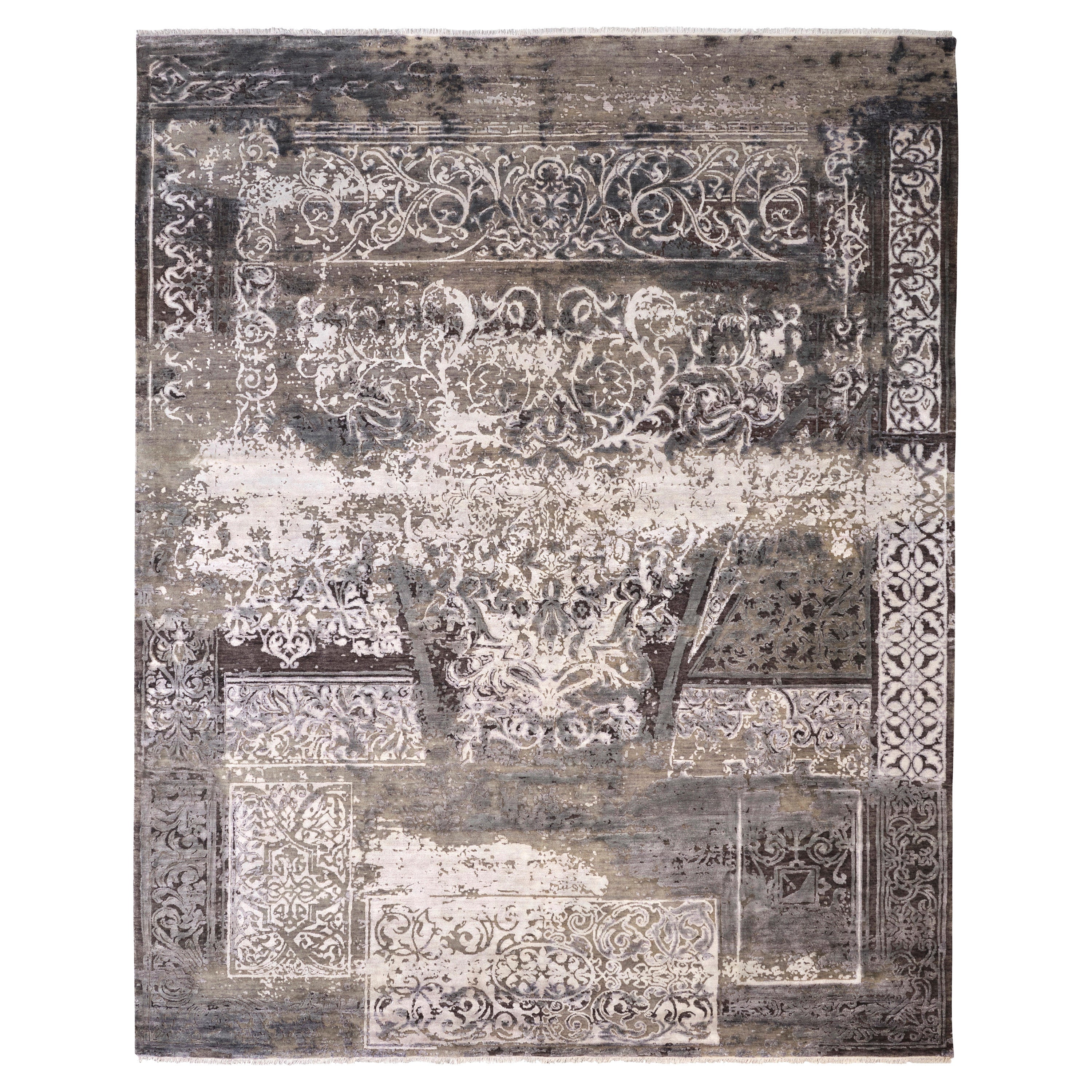 MÉILEUR Tapis d'inspiration rococo français noué à la main de couleurs taupe et gris par Hands