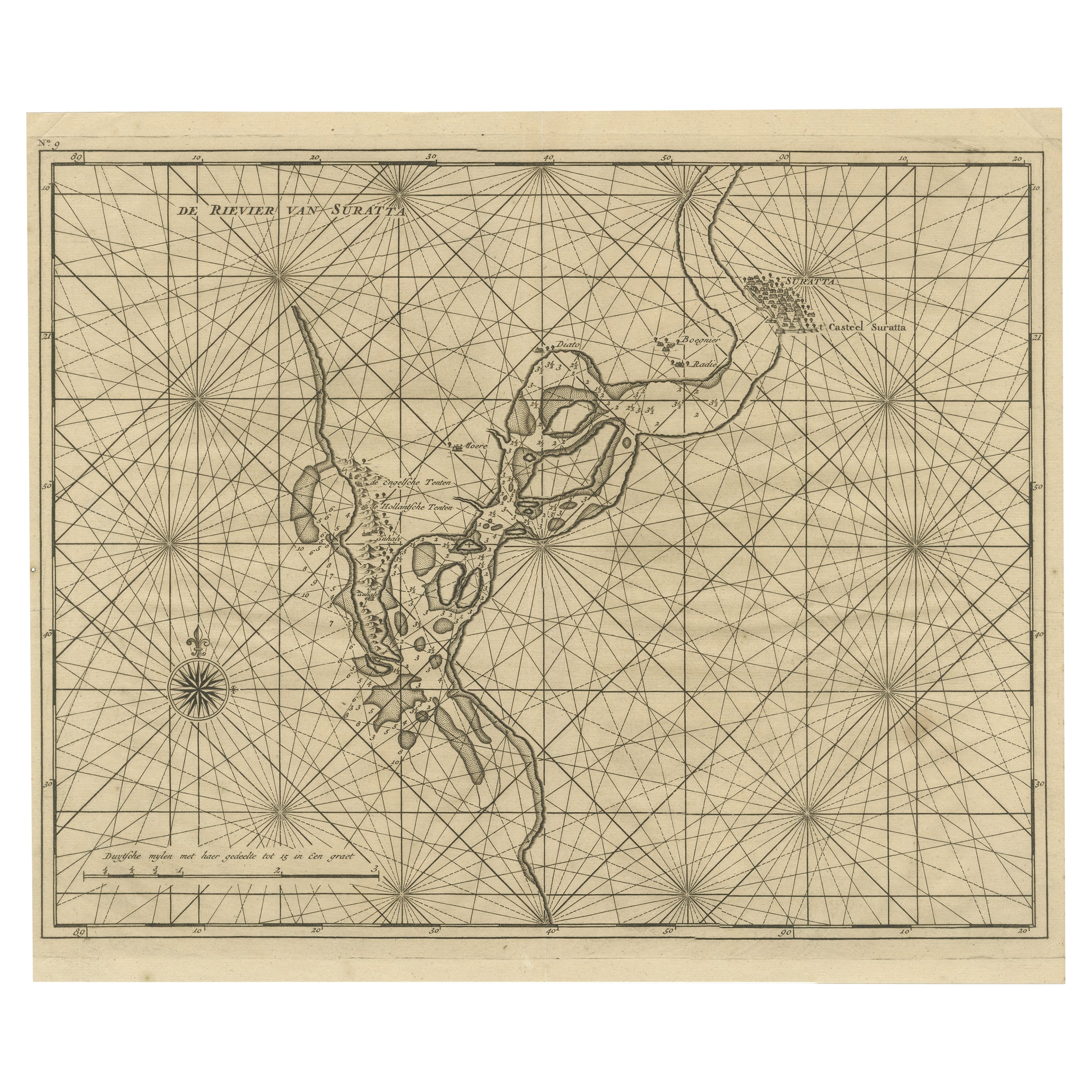 Map of Tapi or Tapti River in Central India and Along the Arabian Sea, 1726 For Sale