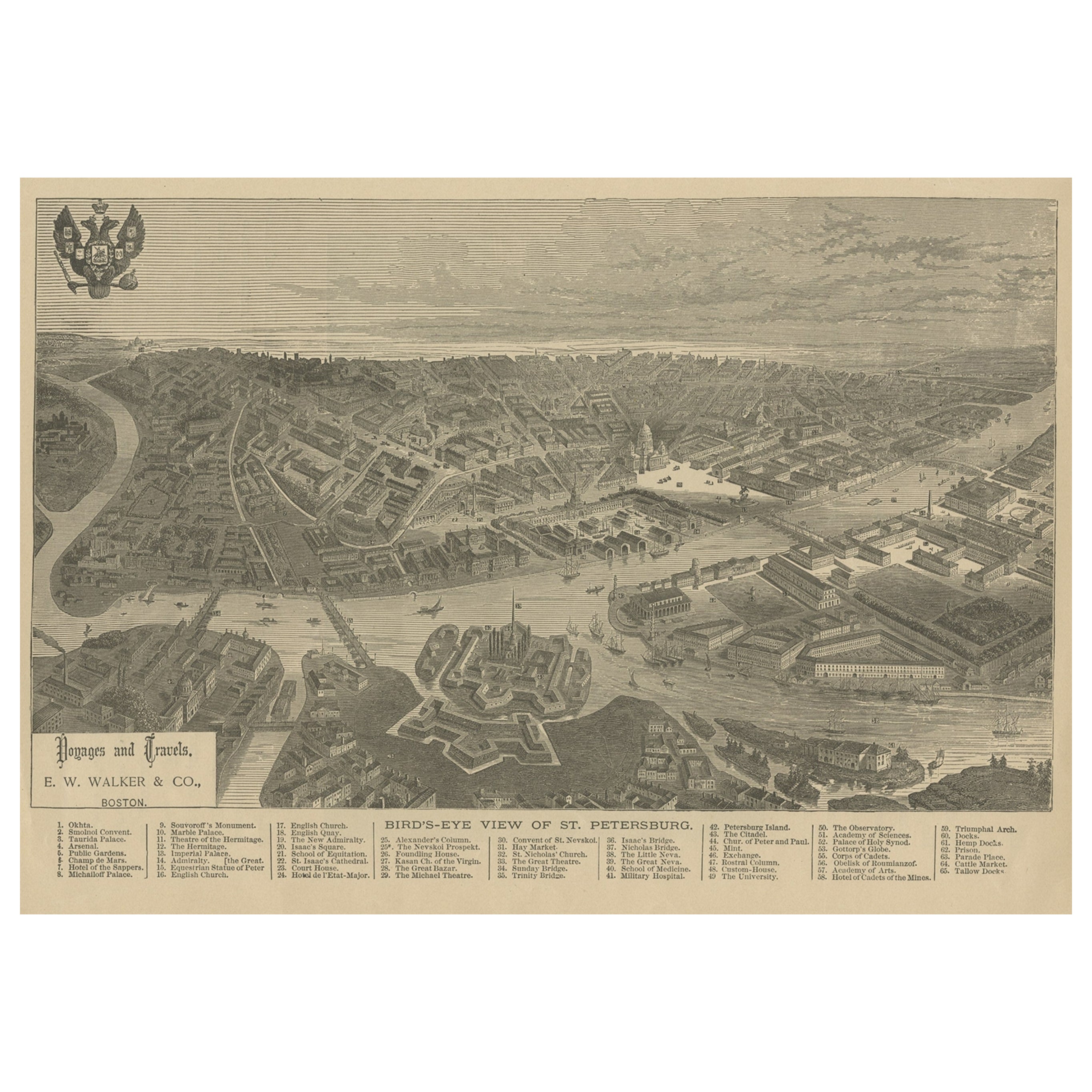 Old Print with a View of Saint Petersburg, Russia, 1887 For Sale
