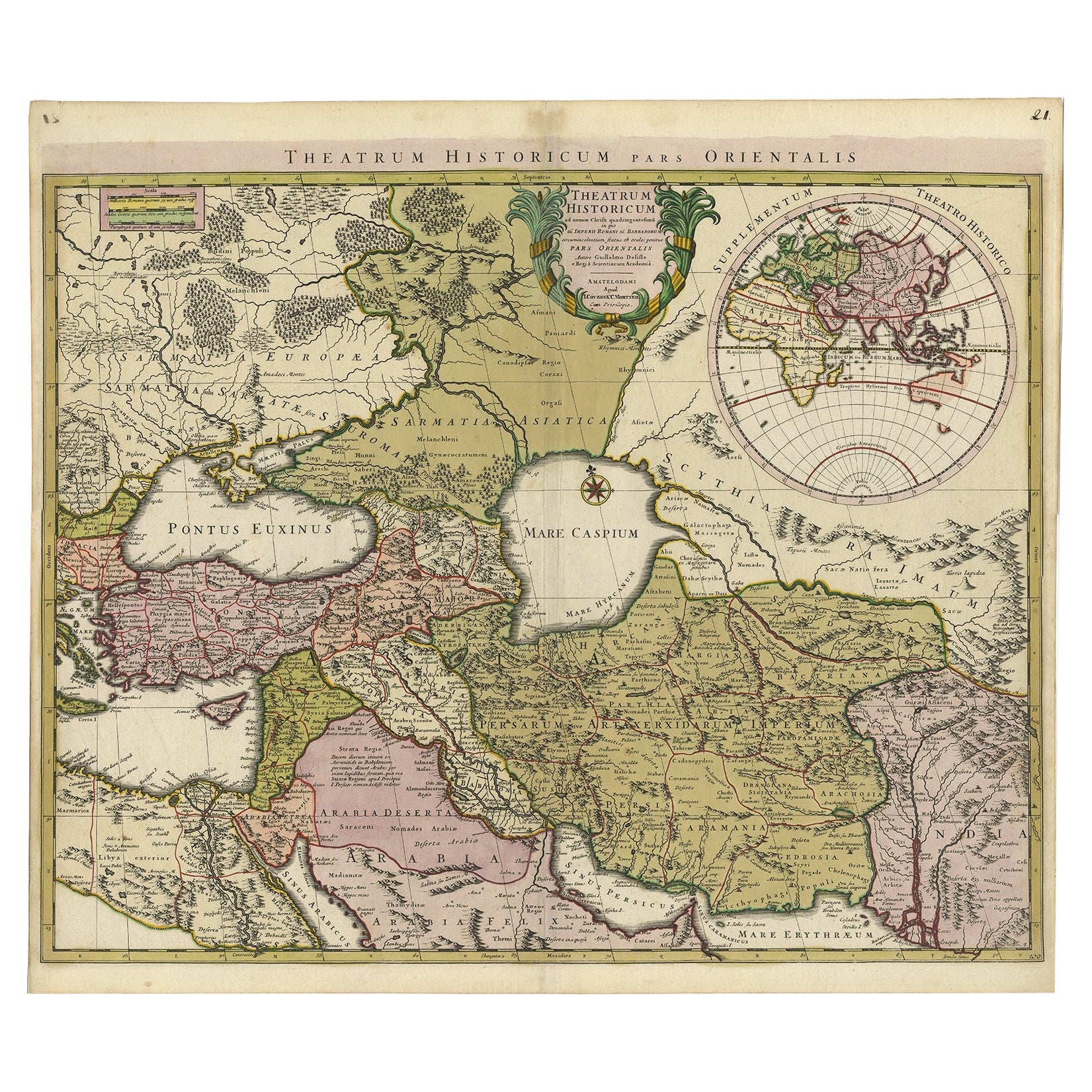 Finely Engraved Historical Map of Middle East and Asia, c.1745 For Sale